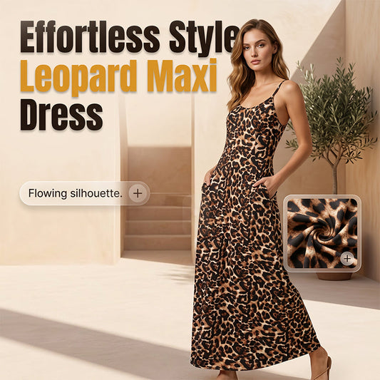 🌊🌞Summer Hot Sale-60% Off!!🌿👗🐆Women's Leopard Print Spaghetti Strap Maxi Dress