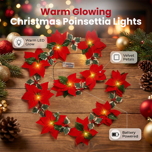 ⏰Christmas Limited Sale 50% OFF!!🎄50K+ SOLD! 🎁🎄 Christmas Poinsettia String Lights – Add a Warm Holiday Glow ✨