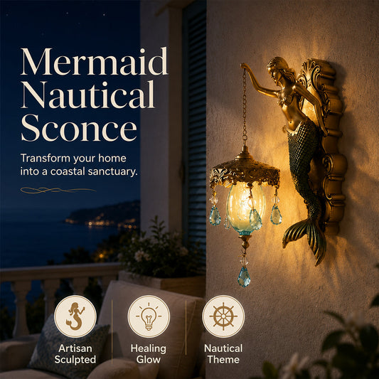 ⏳LAST DAY SALE ONLY ￡19.98!!🌊Antique Gold Coastal Mermaid Wall Light 🧜‍♀️✨  Hand-Painted Vintage Sconce for Indoors & Covered Outdoor Spaces 🏡🌊