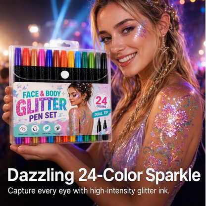 📢Last Day Sale Only ￡7.99!!⏰24-Color Face & Body Glitter Marker Set with Dual Tips
