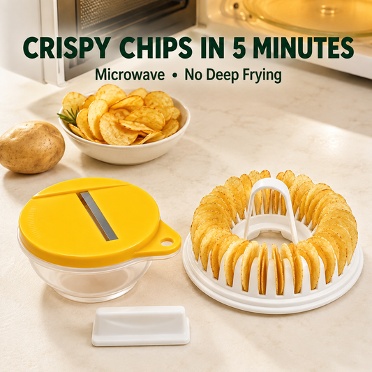 🎁💥LAST DAY SPECIAL PRICE!-￡7.99!!🔥DIY Microwave Potato Chip Maker with Slicer Bowl Set