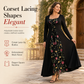 🥳AUTUMN HOT SALE 50% OFF!!🍂Women's Square Neck Lace Up Corset Maxi Dress with Floral Embroidered Mesh Panel