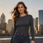 Women's Classic Crew Neck Ribbed Knit Top