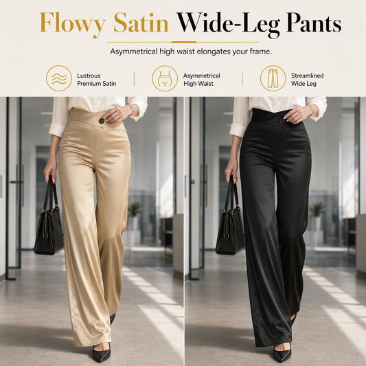 🎁🔥Last day sale 50% OFF🔥Elegant Satin High Waisted Wide Leg Pants with Asymmetrical Waist
