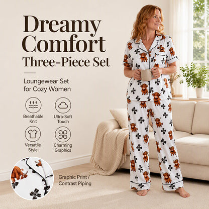 🍂Autumn Hot Sale 59% OFF🔥Women's Highland Cow Print 3-Piece Pajama Set