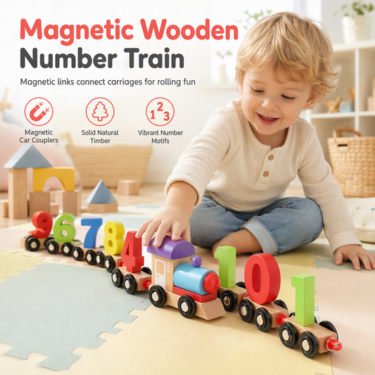 🎁🔥Last day sale 50% OFF🔥Magnetic Wooden Number Train, Early Learning Counting Toy, Perfect Gift for Toddlers Boys Girls