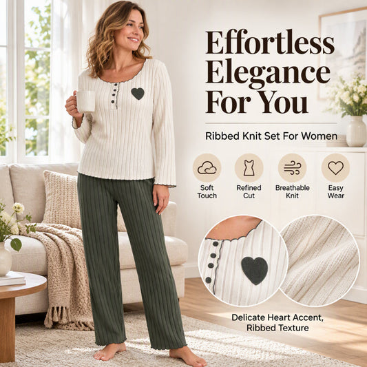 ⏰Black Friday Limited Sale 50% OFF!!🧸Women's Heart Embroidery Ribbed Pajama Set