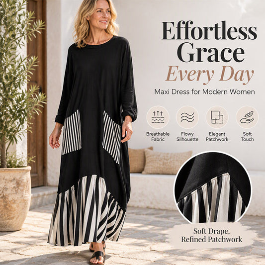 🎁🔥Last day sale 50% OFF🔥✨Women's Striped Patchwork Long Sleeve Maxi Dress