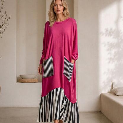 🎁🔥Last day sale 50% OFF🔥✨Women's Striped Patchwork Long Sleeve Maxi Dress