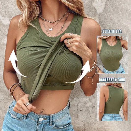 🌞Summer Hot Sale-60% Off!!🌿💖Ribbed Stretchy Tank Top with Shelf Bra